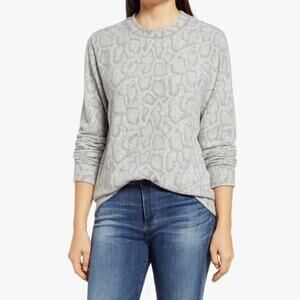 Loveappella Women Gray Snake Print Loungewear Crewneck Relaxed Sweater Size S